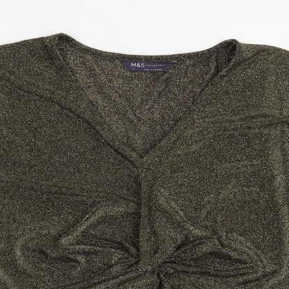 Marks & Spencer Womens Gold  Polyamide Basic Blouse Size S V-Neck