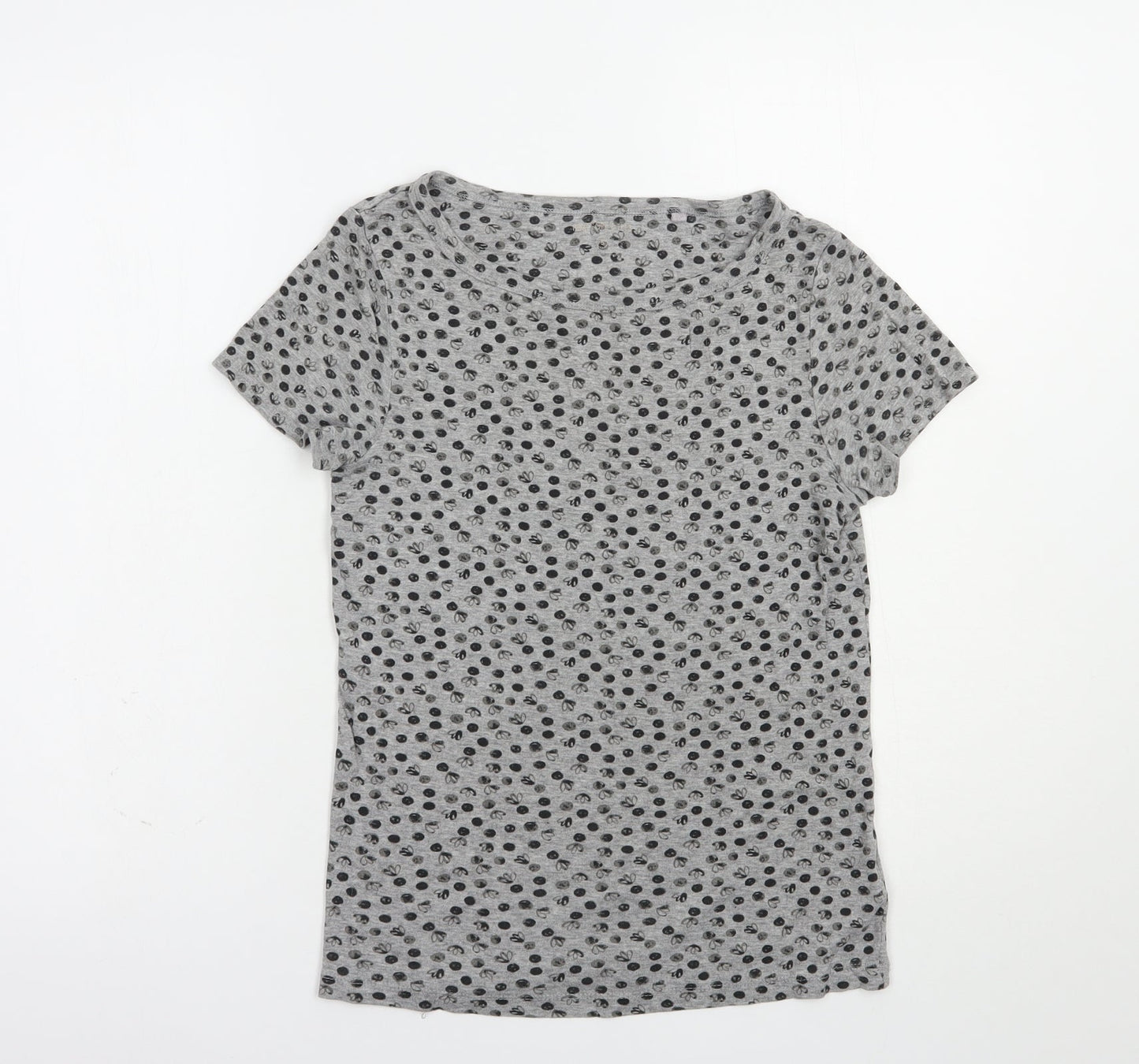 NEXT Womens Grey Geometric Cotton Basic T-Shirt Size 8 Boat Neck