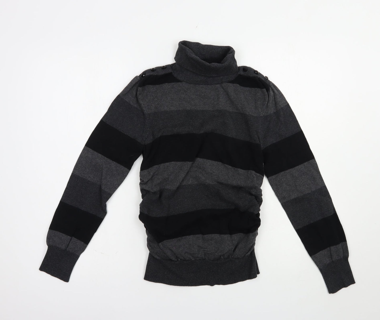 Savida Womens Grey Roll Neck Striped Camel Pullover Jumper Size 10   - Ruched
