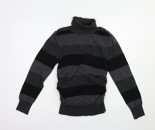 Savida Womens Grey Roll Neck Striped Camel Pullover Jumper Size 10   - Ruched