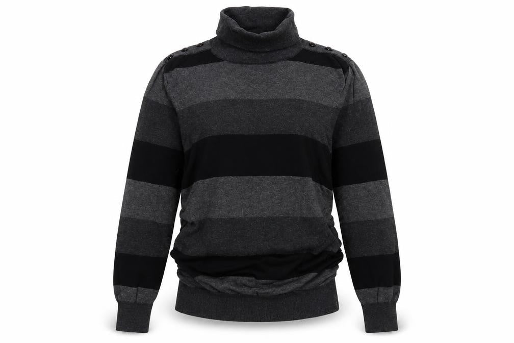Savida Womens Grey Roll Neck Striped Camel Pullover Jumper Size 10   - Ruched