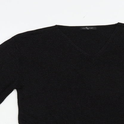 Preloved Dunnes Stores Womens Black V-Neck  Viscose Pullover Jumper Size 14 - Detail