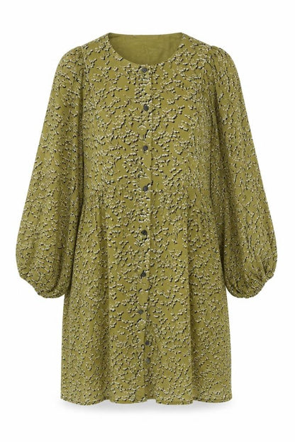 Soft Rebels Womens Green Floral Polyester Shift  Size S  Crew Neck Button