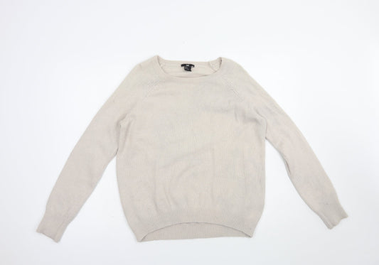 H&M Womens Beige Crew Neck  Polyamide Pullover Jumper Size M