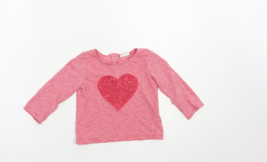 NEXT Baby Red Striped Cotton Pullover T-Shirt Size 9-12 Months Crew Neck Button - Heart