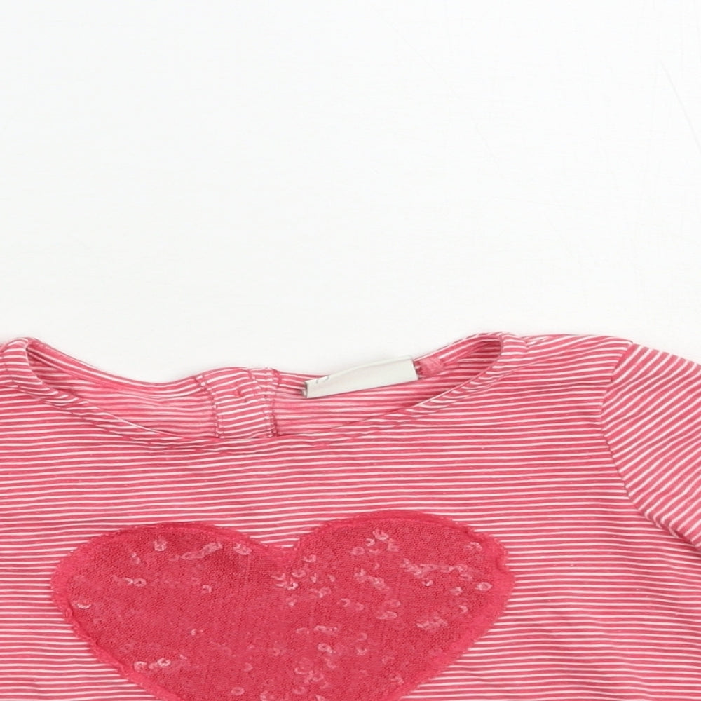 NEXT Baby Red Striped Cotton Pullover T-Shirt Size 9-12 Months Crew Neck Button - Heart