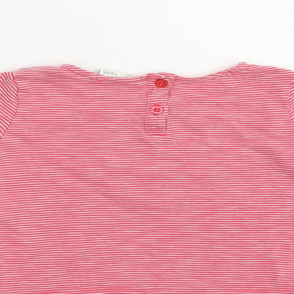 NEXT Baby Red Striped Cotton Pullover T-Shirt Size 9-12 Months Crew Neck Button - Heart