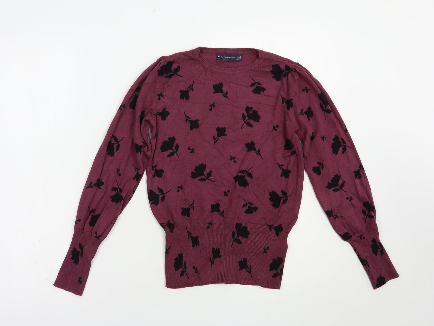 Marks and Spencer Womens Purple Crew Neck Floral Viscose Pullover Jumper Size 6