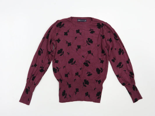 Marks and Spencer Womens Purple Crew Neck Floral Viscose Pullover Jumper Size 6