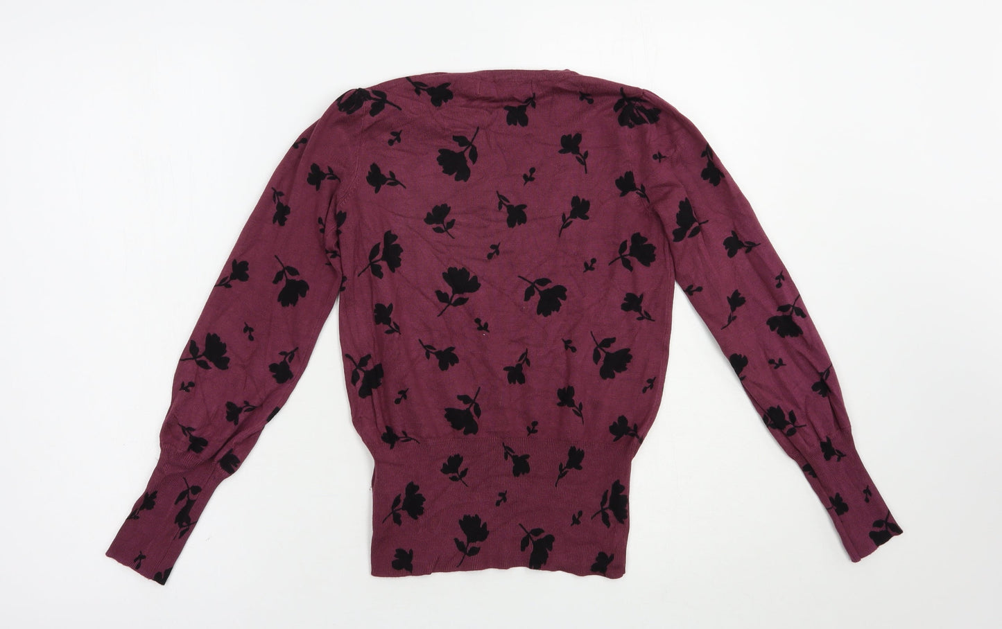 Marks and Spencer Womens Purple Crew Neck Floral Viscose Pullover Jumper Size 6