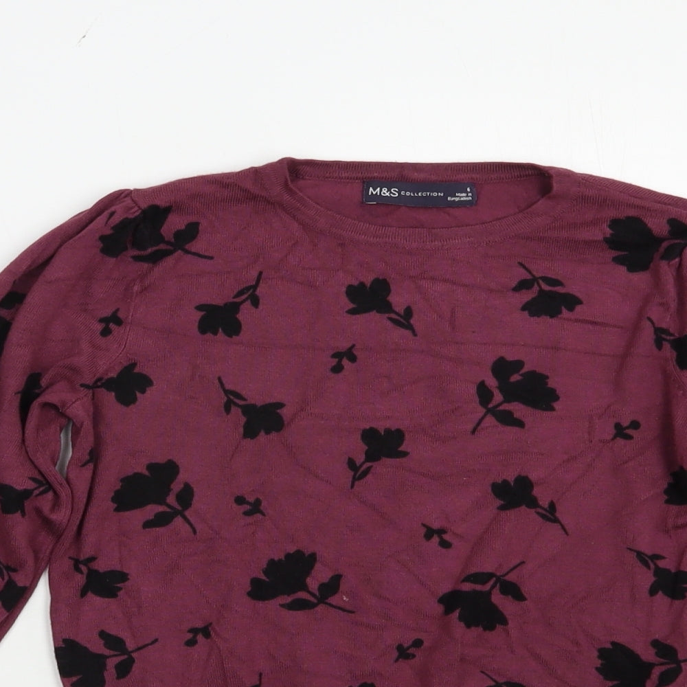 Marks and Spencer Womens Purple Crew Neck Floral Viscose Pullover Jumper Size 6