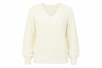 K Design Womens Ivory V-Neck  Cotton Pullover Jumper Size M