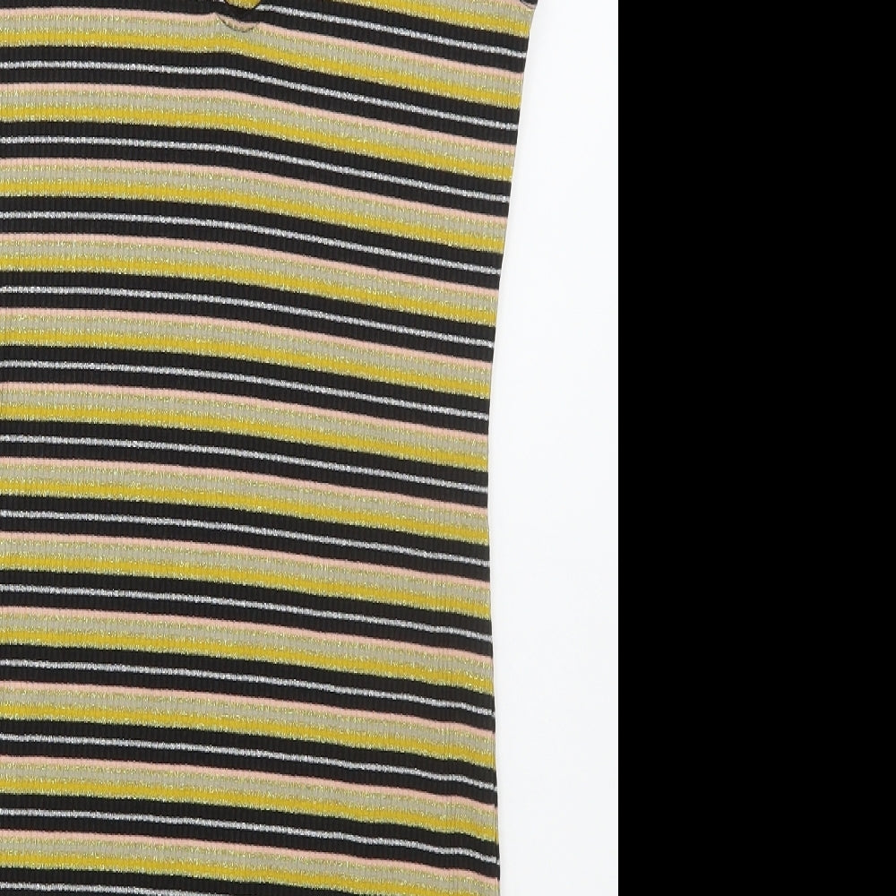 Topshop Womens Gold Striped Viscose Mini  Size 12  V-Neck Pullover