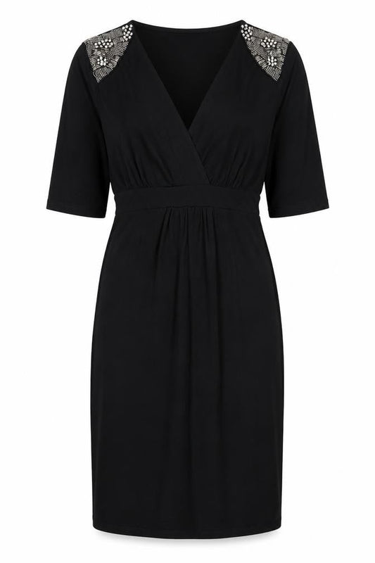 Dorothy Perkins Womens Black  Viscose Mini  Size 10  V-Neck Tie