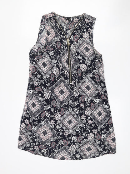 Preloved Izabel Womens Black Paisley Viscose Mini  Size 10  V-Neck - Front