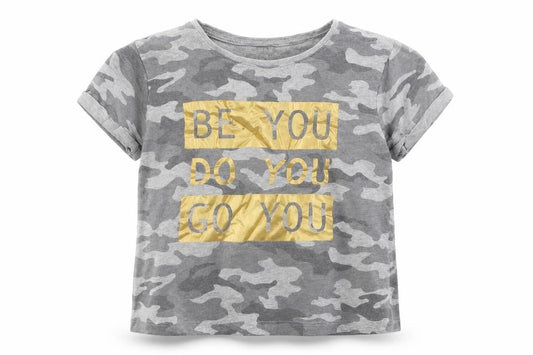 Primark Girls Grey Camouflage Cotton Cropped T-Shirt Size 8-9 Years Round Neck Pullover - Be you