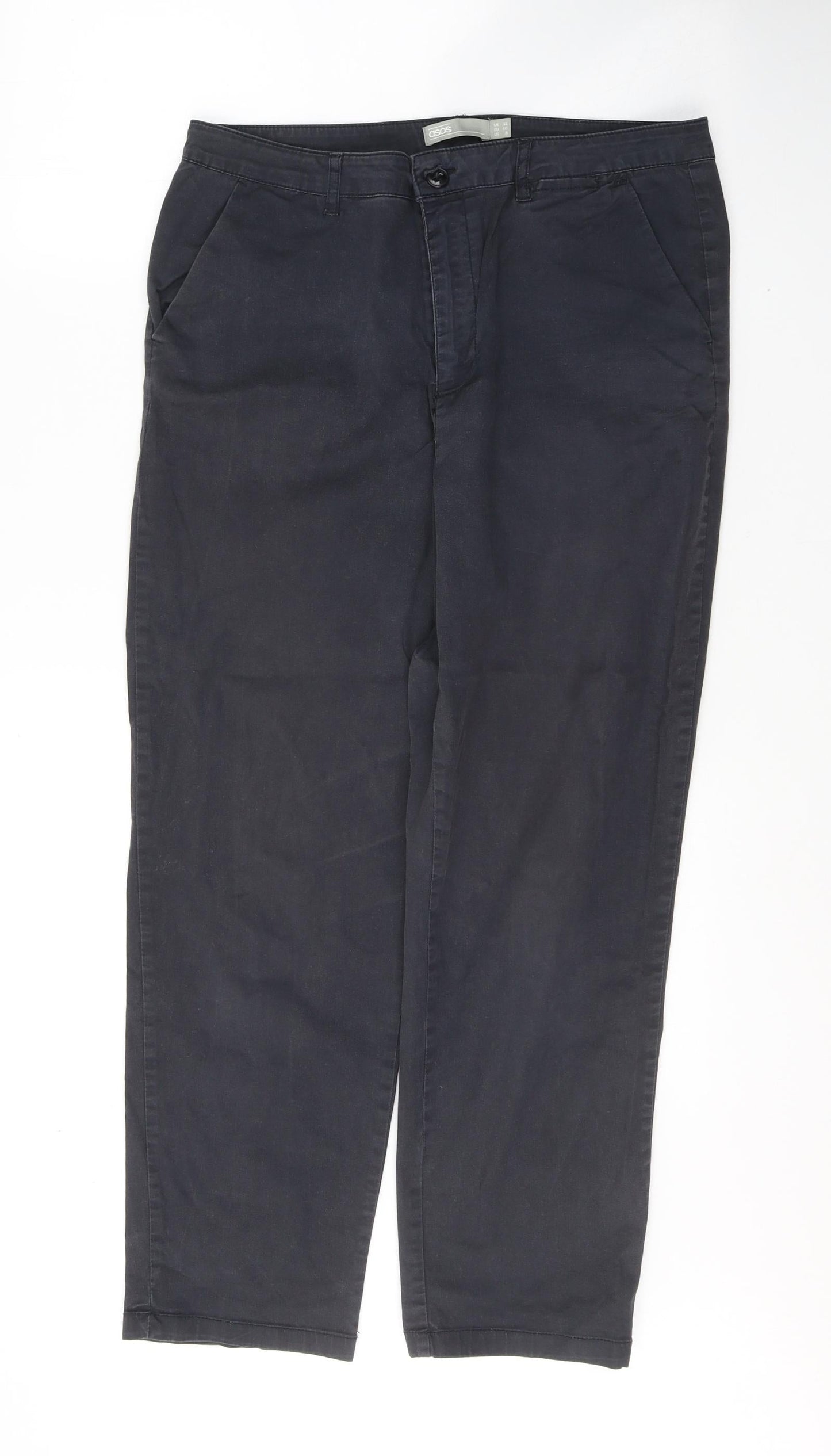 ASOS Womens Grey  Cotton Trousers  Size 12 L25 in Regular Button