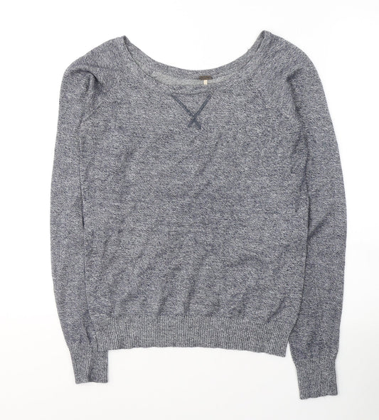 Poof Womens Blue Boat Neck  Acrylic Pullover Jumper Size S