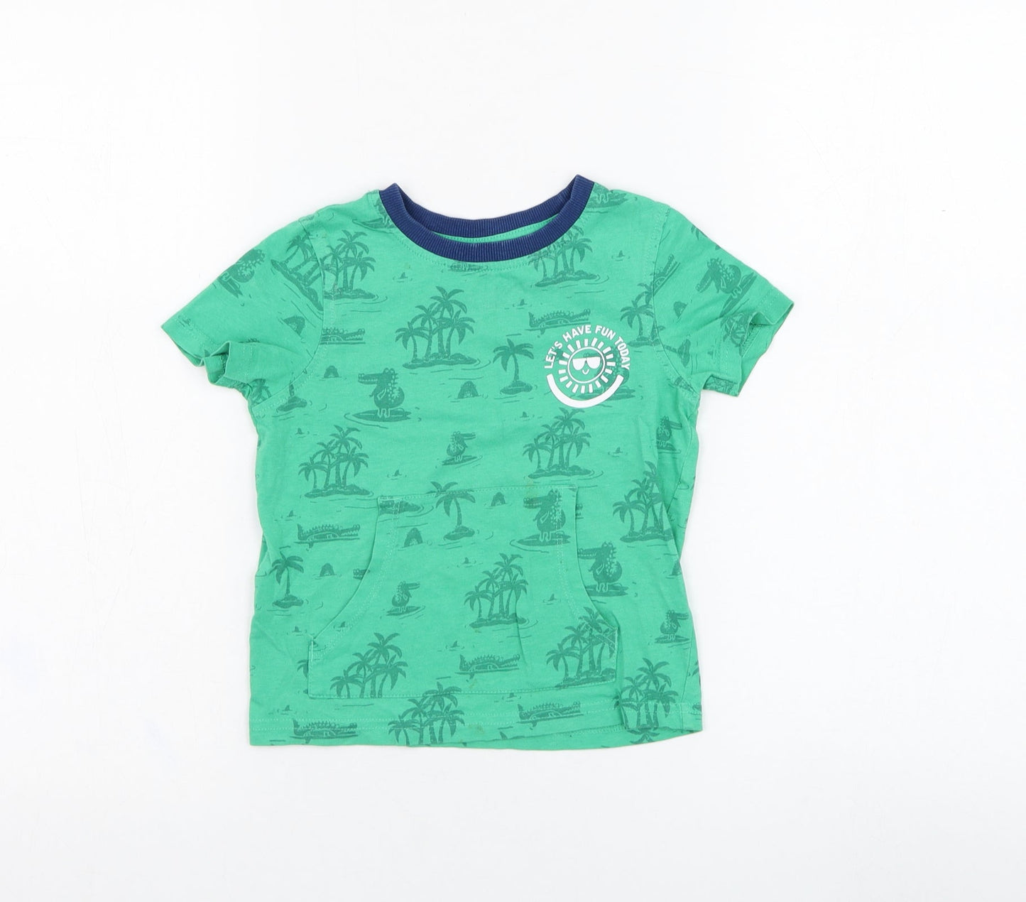 George Boys Green  Cotton Basic T-Shirt Size 2-3 Years Round Neck Pullover - Slogan