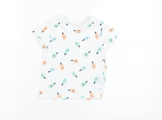 Pep&co Boys White Geometric Cotton Basic T-Shirt Size 2-3 Years Round Neck Pullover - Ice lolly