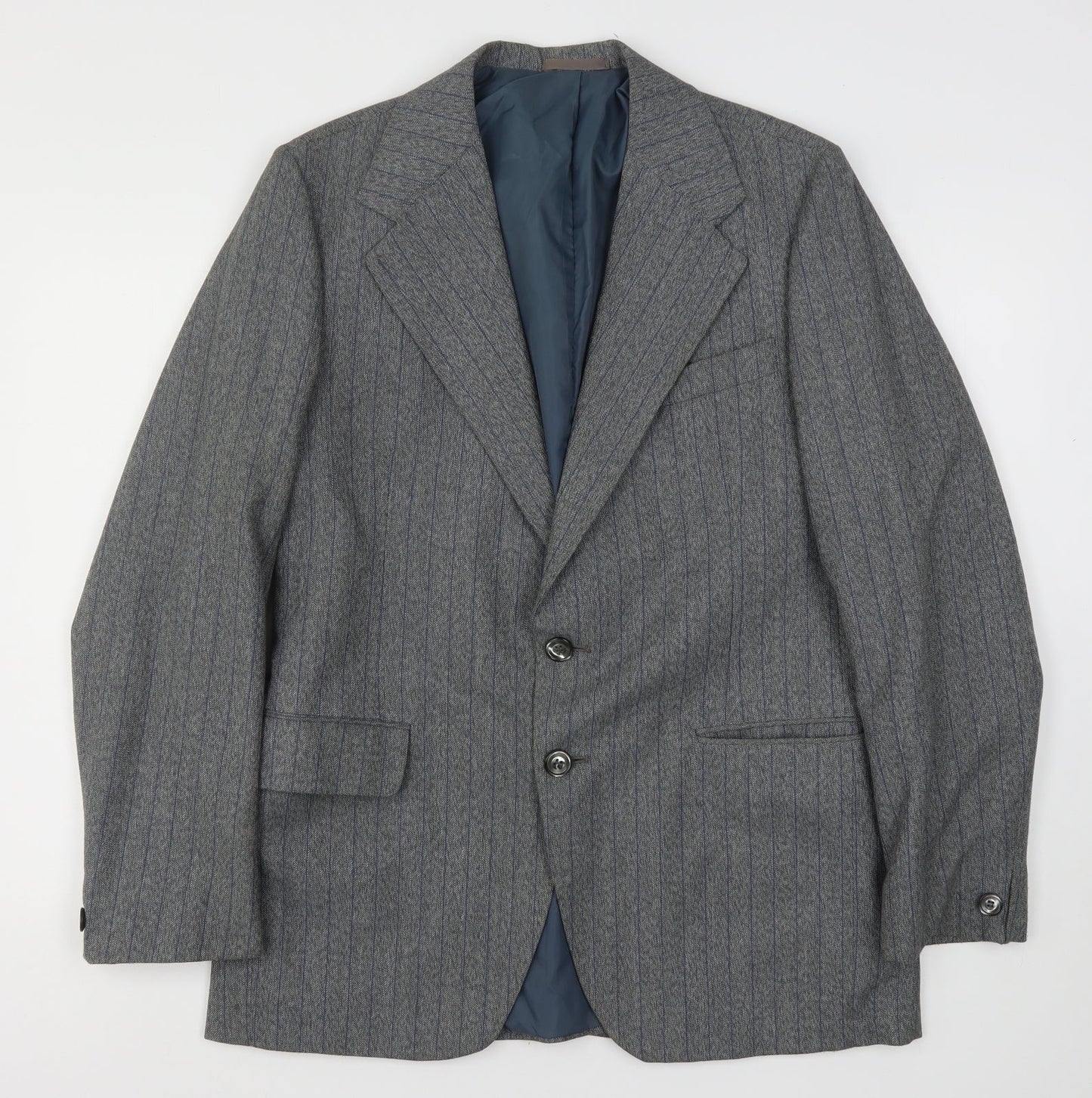 Preworn Mens Grey Striped Polyester Jacket Suit Jacket