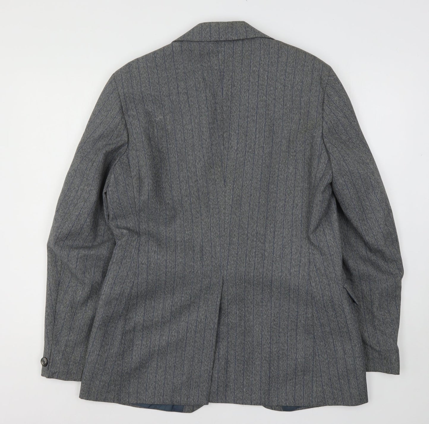 Preworn Mens Grey Striped Polyester Jacket Suit Jacket