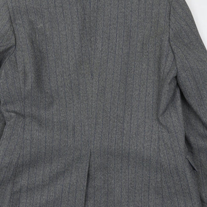 Preworn Mens Grey Striped Polyester Jacket Suit Jacket