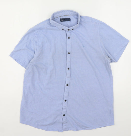 Easy  Mens Blue  Cotton  Button-Up Size L Collared Button