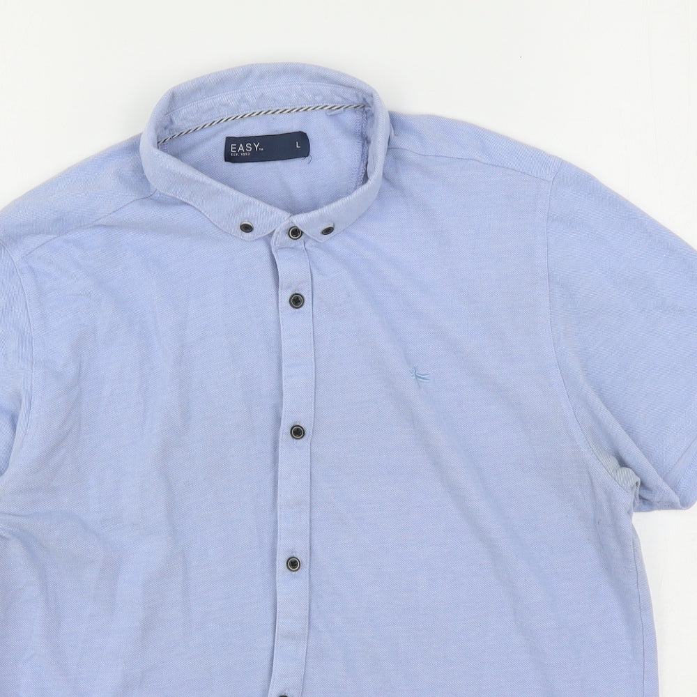 Easy  Mens Blue  Cotton  Button-Up Size L Collared Button