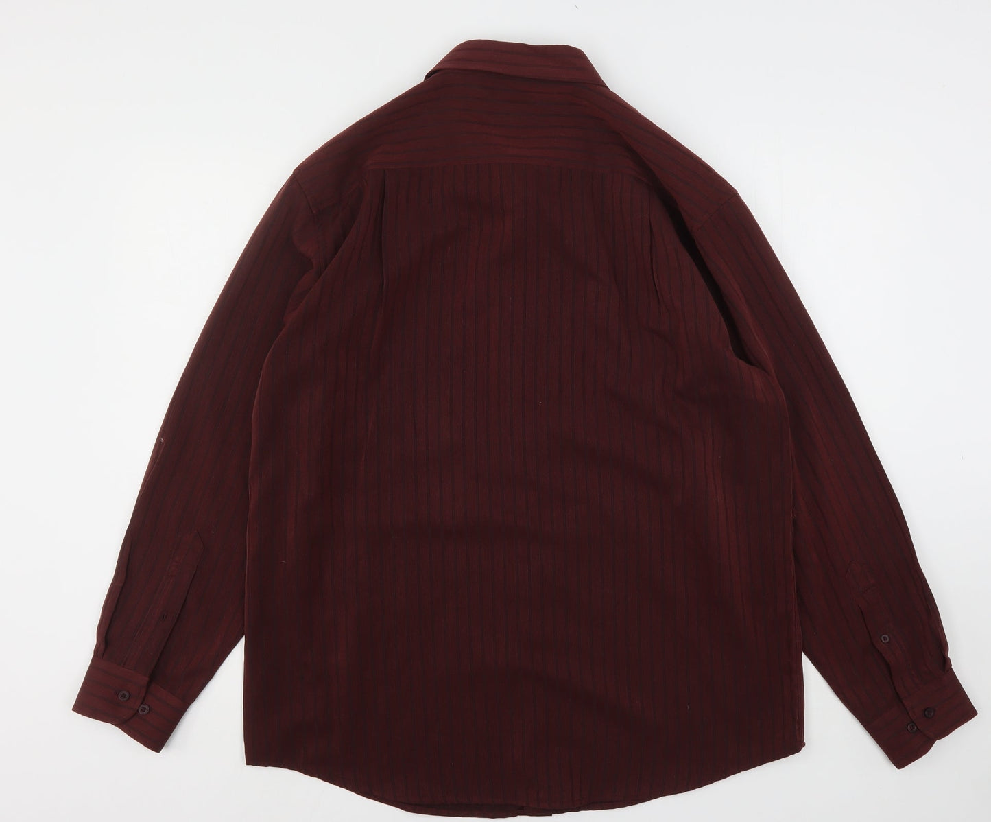 EWM Mens Red Striped Polyester  Button-Up Size L Collared