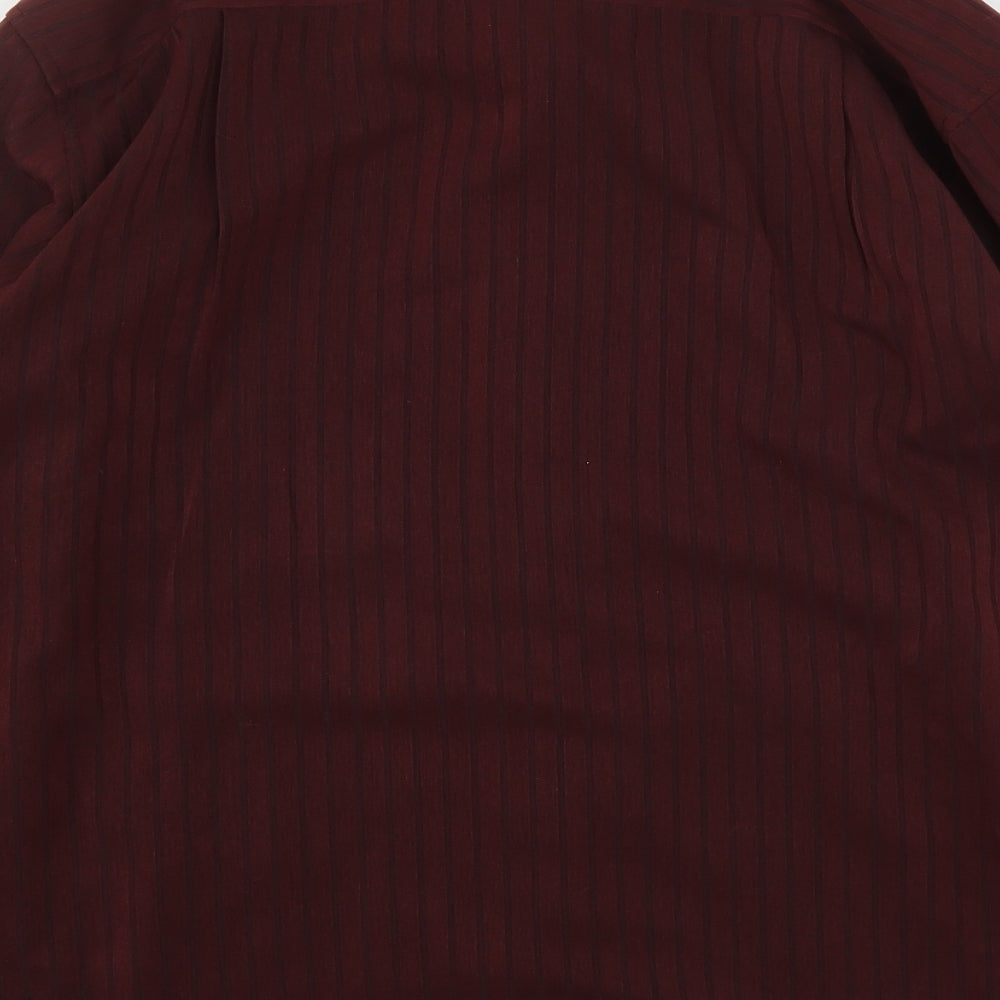 EWM Mens Red Striped Polyester  Button-Up Size L Collared