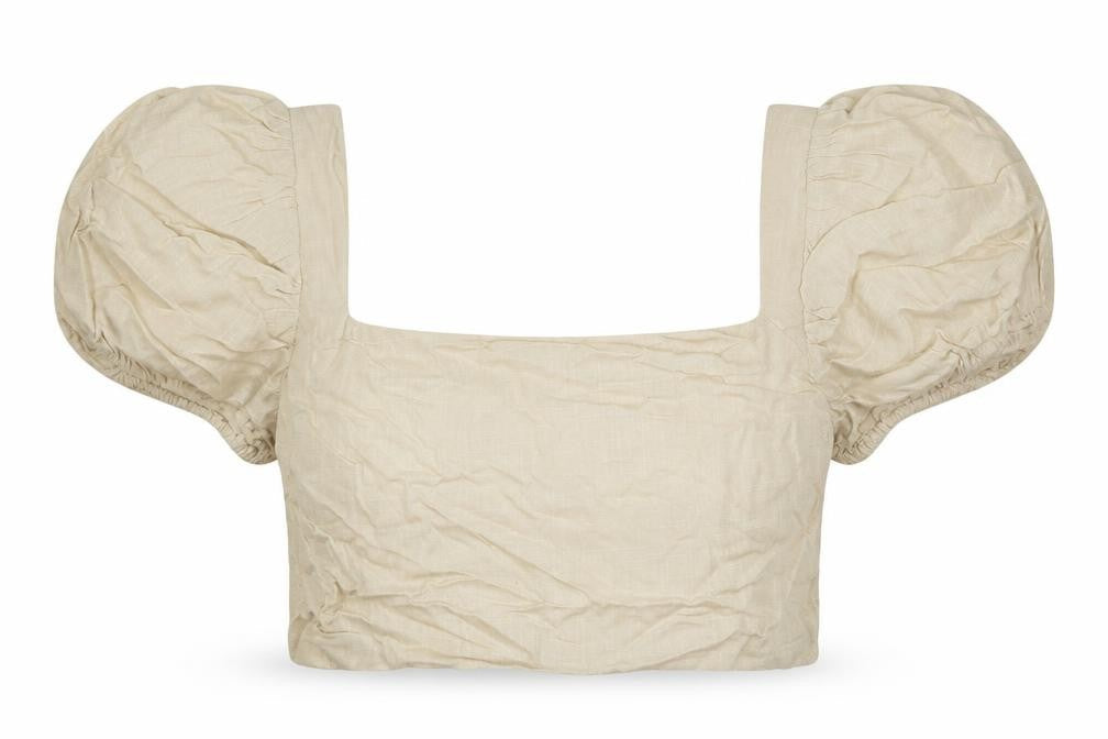 PRETTYLITTLETHING Womens Beige  Linen Cropped Blouse Size 16 Square Neck