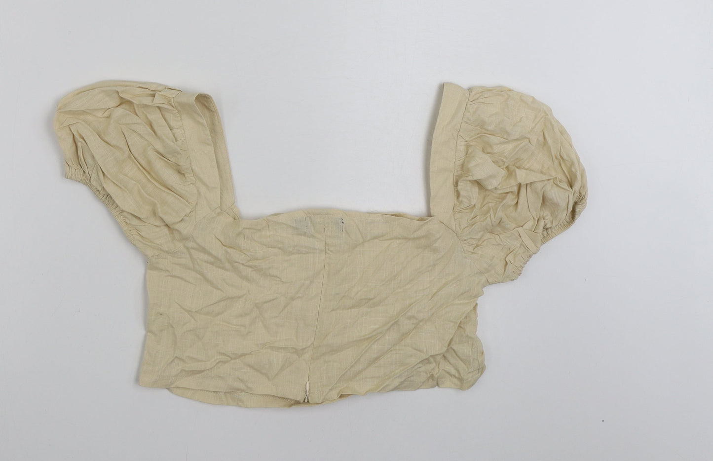 PRETTYLITTLETHING Womens Beige  Linen Cropped Blouse Size 16 Square Neck