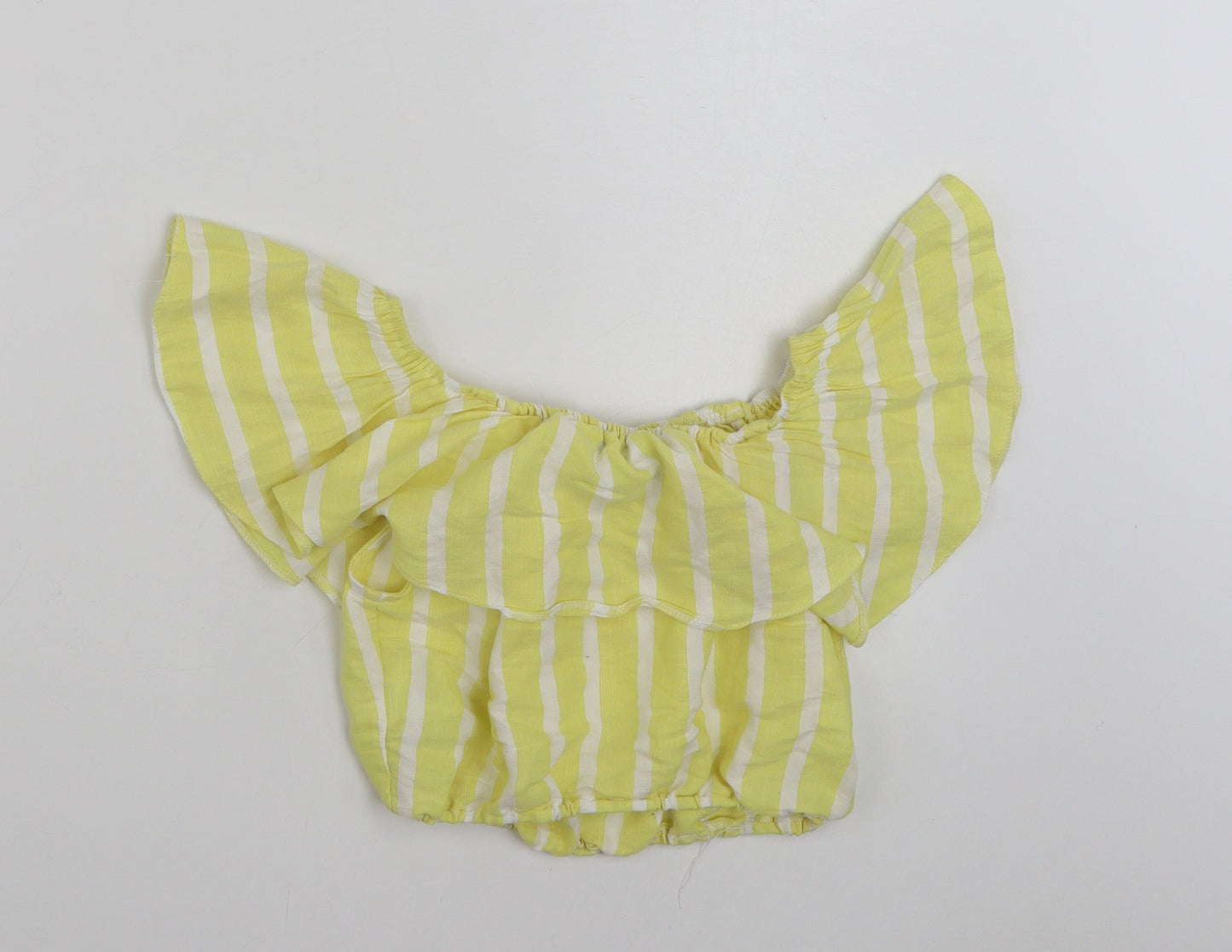 New Look Womens Yellow Striped Cotton Cropped Blouse Size 8 Off the Shoulder