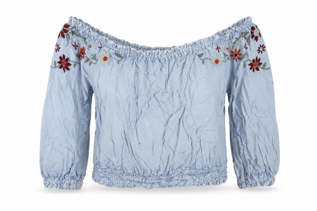 New Look Womens Blue Floral Viscose Basic Blouse Size 8 Boat Neck