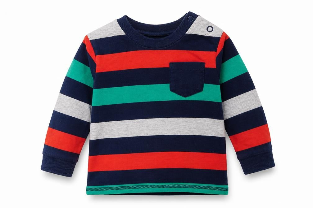 F&F Boys Multicoloured Colourblock 100% Cotton Basic T-Shirt Size 3-6 Months Crew Neck Pullover