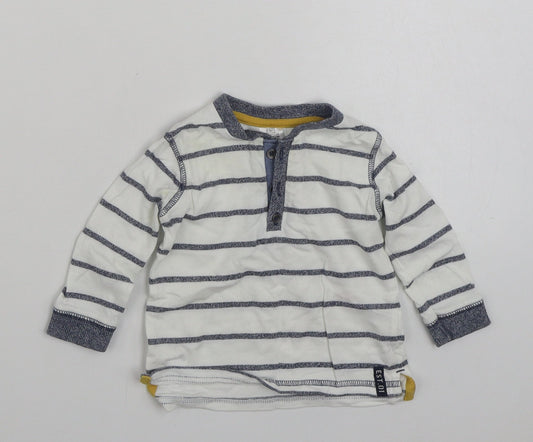 F&F Boys White Striped 100% Cotton Basic T-Shirt Size 3-6 Months Henley Button