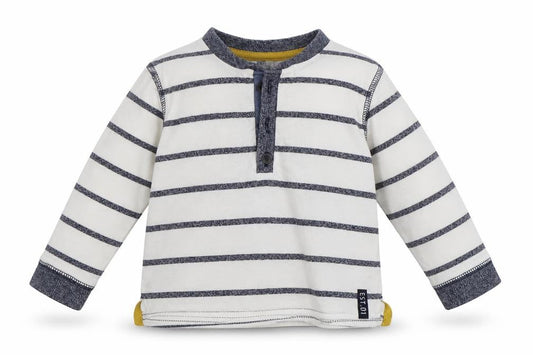 F&F Boys White Striped 100% Cotton Basic T-Shirt Size 3-6 Months Henley Button