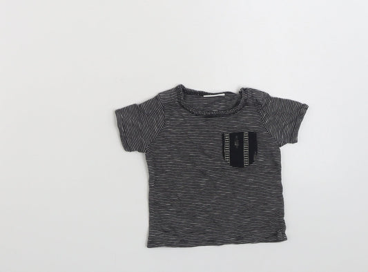 NEXT Baby Black Striped 100% Cotton Basic T-Shirt Size 0-3 Months Crew Neck Pullover