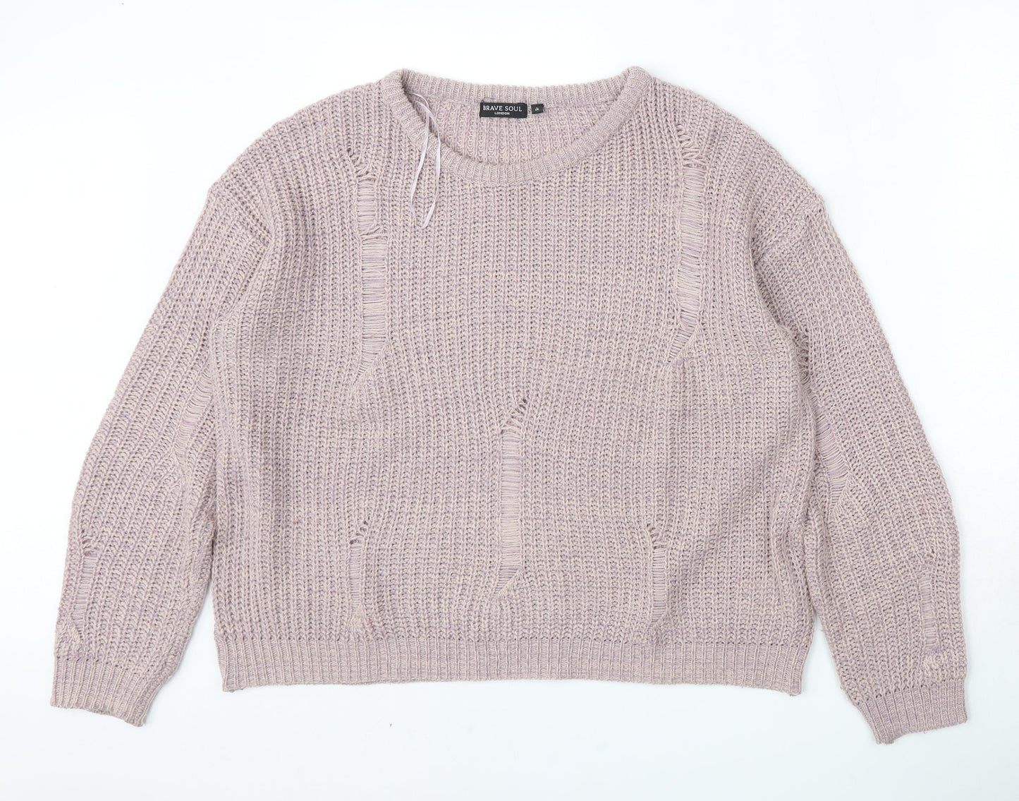 Brave Soul Womens Purple Round Neck  Acrylic Pullover Jumper Size L
