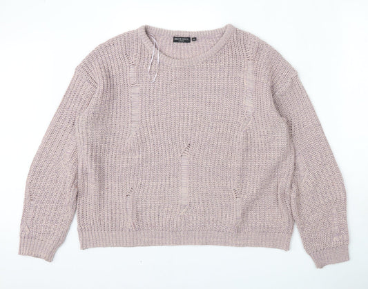 Brave Soul Womens Purple Round Neck  Acrylic Pullover Jumper Size L