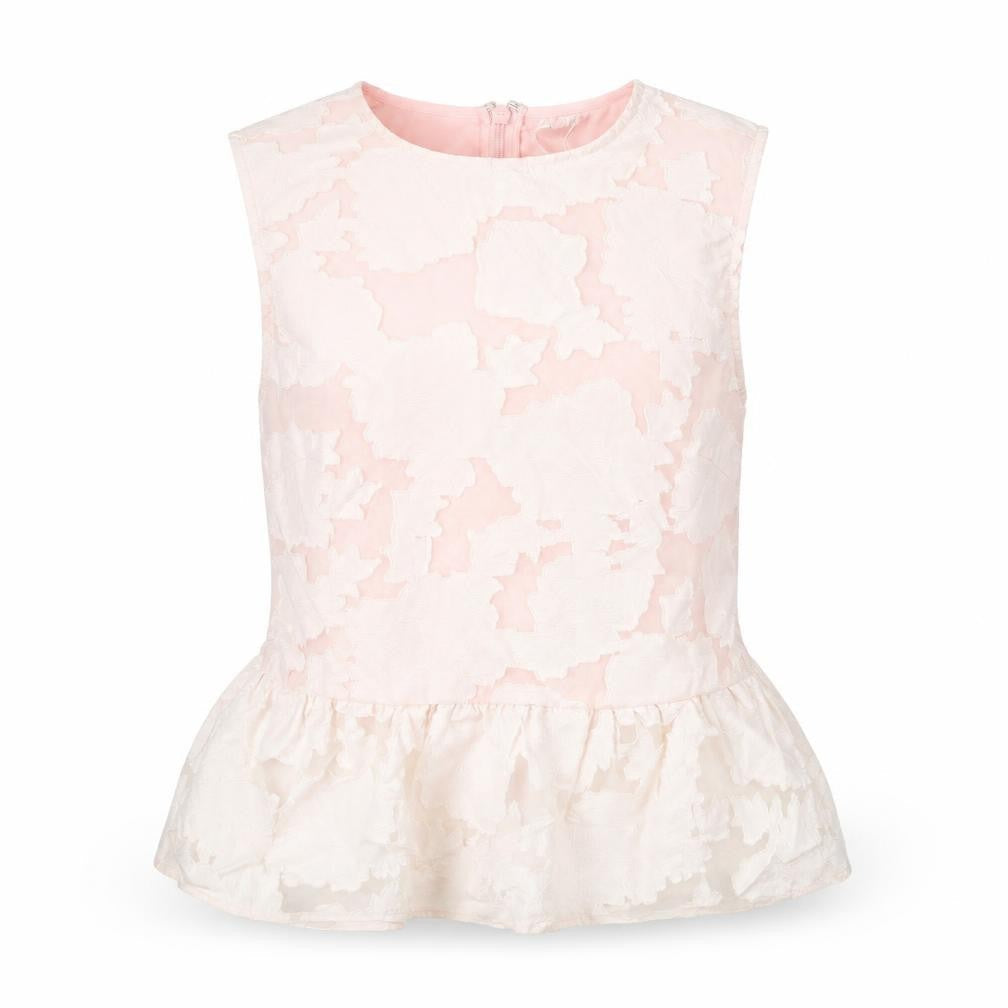 Warehouse Womens Pink Floral Cotton Basic Blouse Size 12 Round Neck