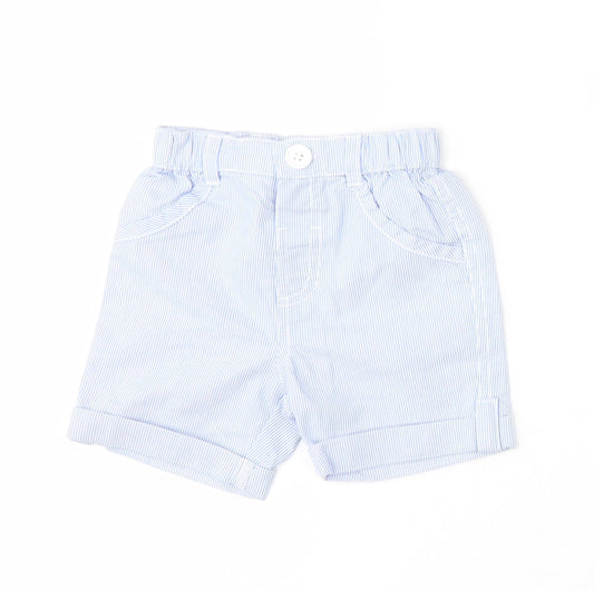 George Girls Blue Striped Cotton Cropped Trousers Size 6-9 Months  Button