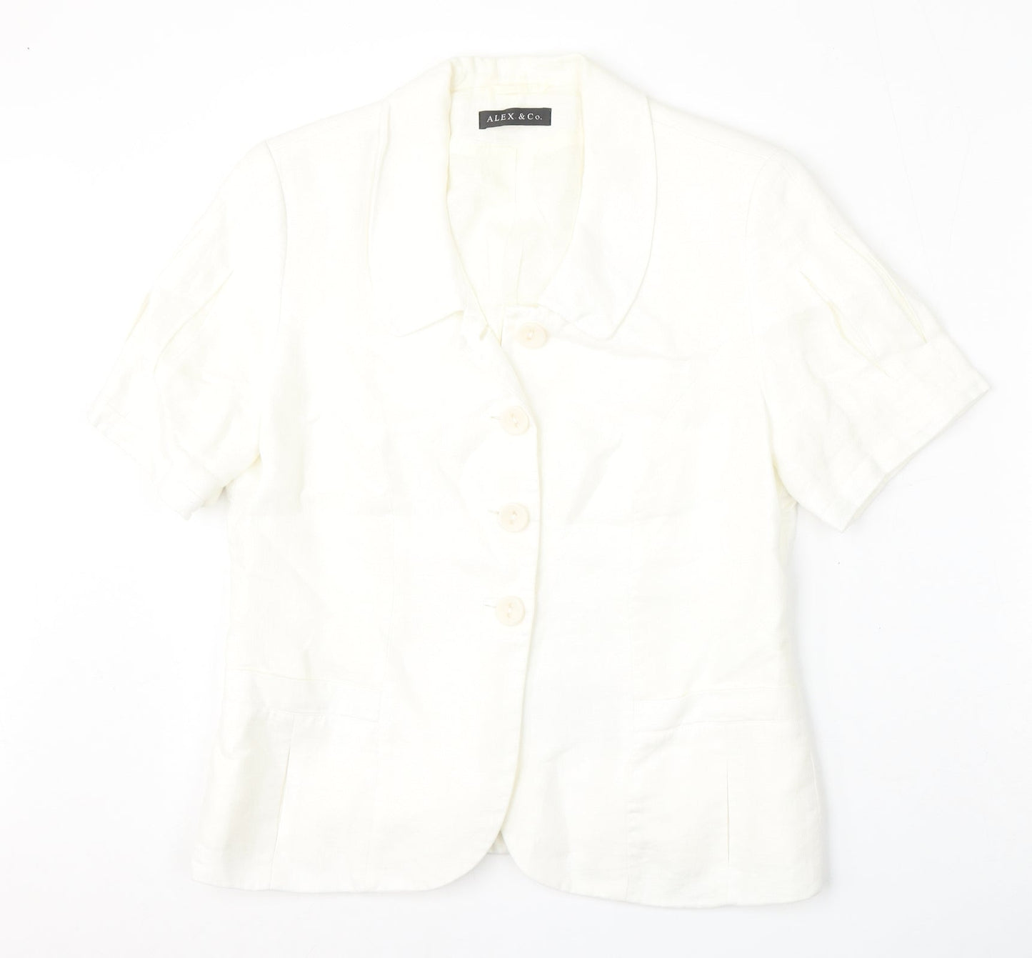 Alex & Co Womens White  Acetate Basic Button-Up Size 14 Collared