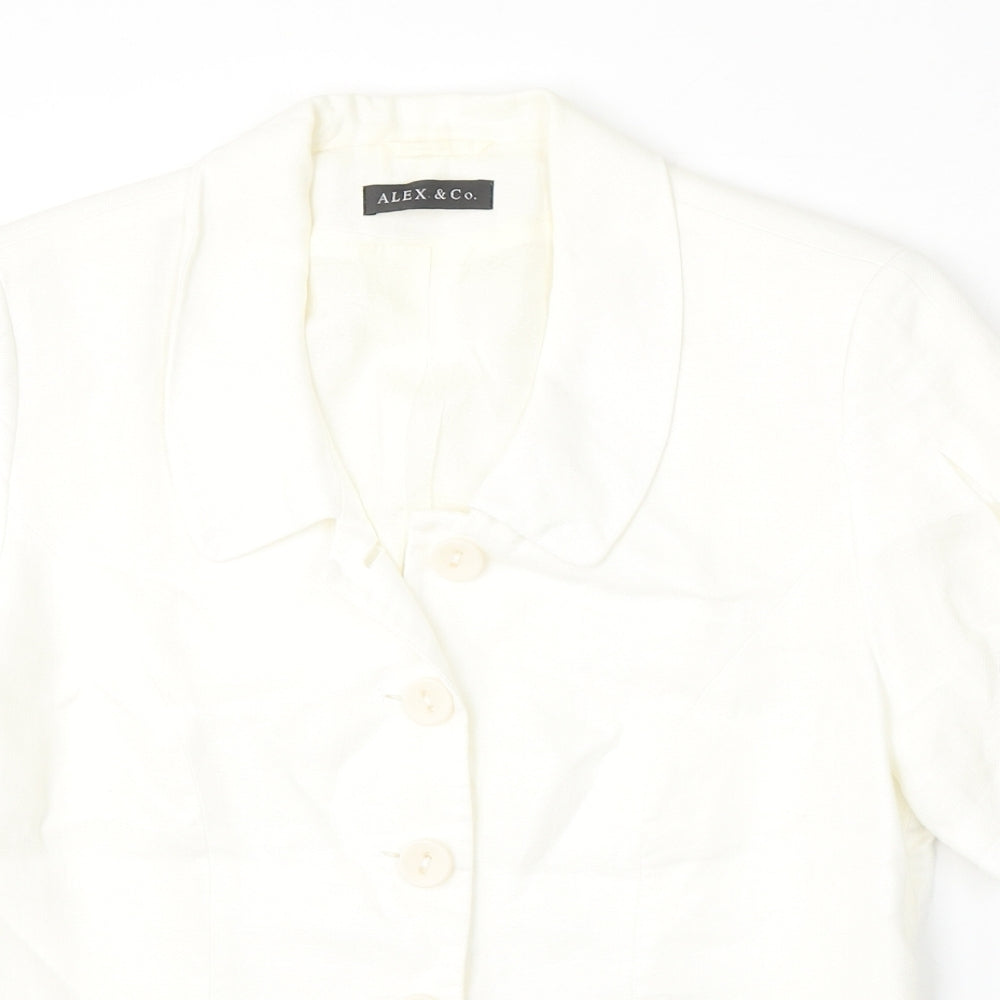 Alex & Co Womens White  Acetate Basic Button-Up Size 14 Collared