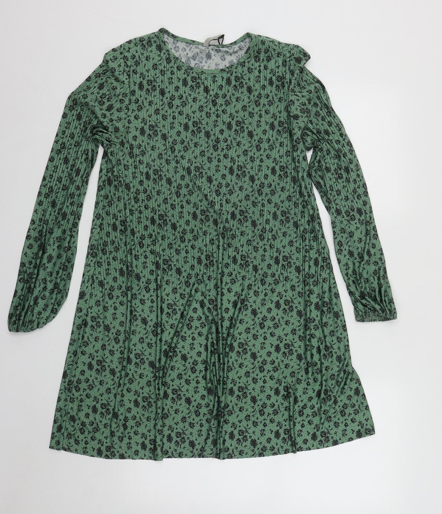 Stradivarius Womens Green Floral Polyester Skater Dress  Size S  Roll Neck