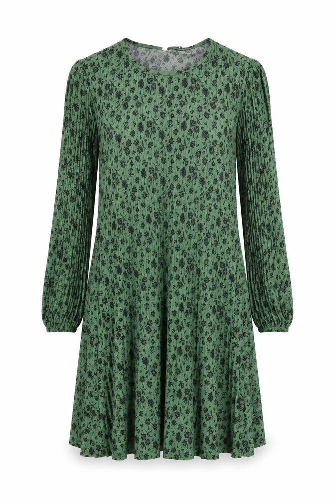 Stradivarius Womens Green Floral Polyester Skater Dress  Size S  Roll Neck