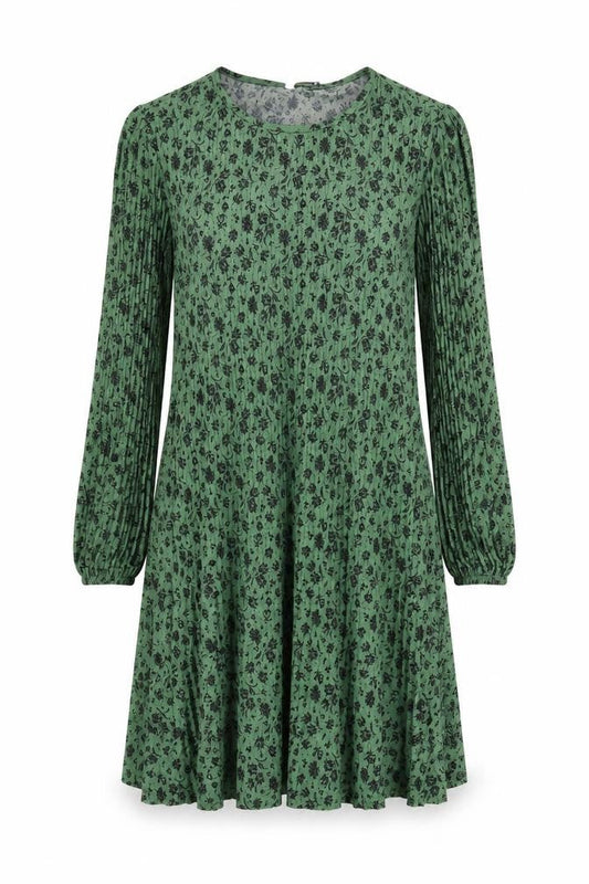 Stradivarius Womens Green Floral Polyester Skater Dress  Size S  Roll Neck