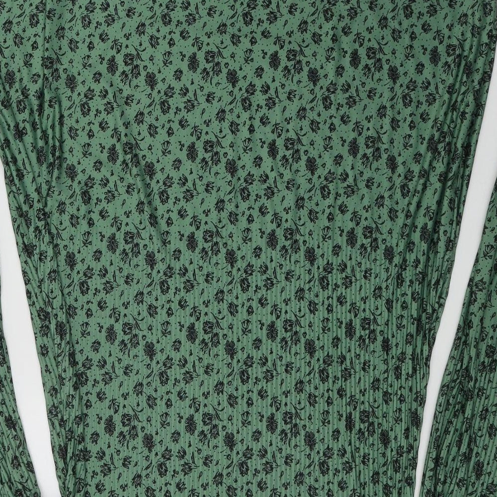 Stradivarius Womens Green Floral Polyester Skater Dress  Size S  Roll Neck