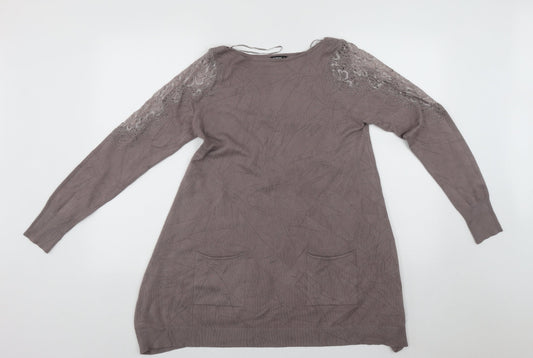 Roman Womens Beige Round Neck  Viscose Pullover Jumper Size 12